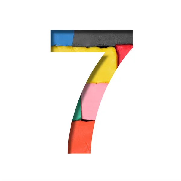 Caratteri Multicolori Plastilina Cifra Sette Sette Tagliata Carta Uno Sfondo — Foto Stock