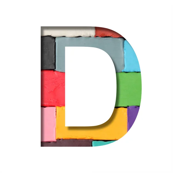 多色塑料字体 字母D在彩色塑料片的背景上从纸上剪下来 一套体积大小的彩色字体 — 图库照片
