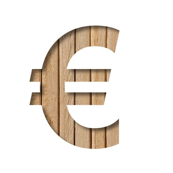Písmo Lehkém Dřevě Symbol Europeněz Vystřižený Papíru Pozadí Svislých Dřevěných — Stock fotografie