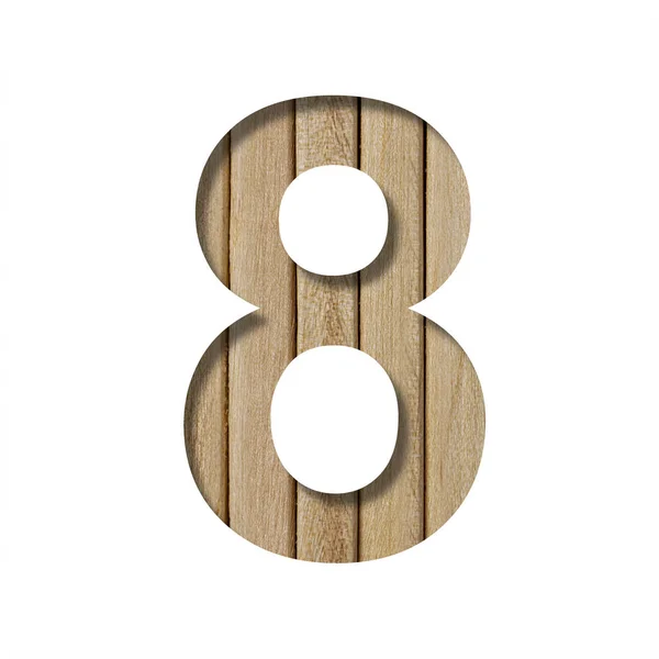 轻木上的字体 数字8 8是在垂直木板的背景上从纸张上剪下来的 一套木制字体 — 图库照片