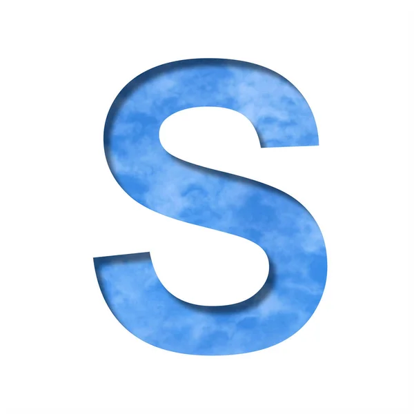 青い空のフォント 手紙Sは 明るい雲と明るい青い空の背景に紙から切り取られました 装飾的な自然フォントのセット — ストック写真