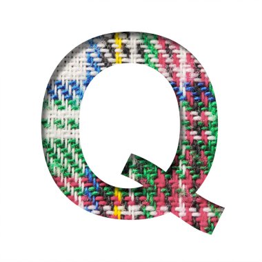 İskoç kumaşındaki yazı tipi. Q harfi, gerçek İskoç kumaşının dokulu deseni üzerine yazılmış kağıttan kesilmiş. Dekoratif yazı tipleri kümesi.