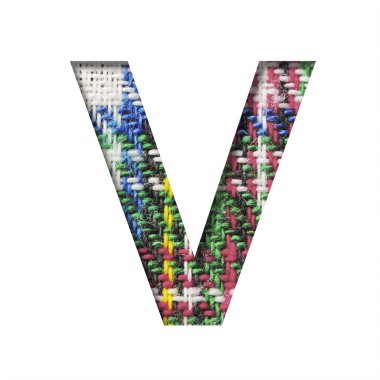 İskoç kumaşındaki yazı tipi. V harfi, gerçek İskoç kumaşından dokulu bir desen üzerine yazılmış kağıttan kesilmiş. Dekoratif yazı tipleri kümesi.