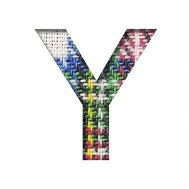 İskoç kumaşındaki yazı tipi. Y harfi, gerçek İskoç kumaşının dokulu deseni üzerine yazılmış kağıttan kesilmiş. Dekoratif yazı tipleri kümesi.