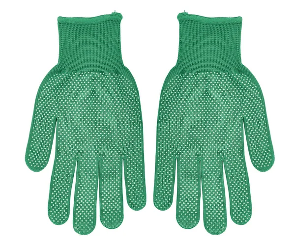 Arbeits Oder Haushaltstuch Grüne Handschuhe Auf Weiß Isoliert Von Oben — Stockfoto