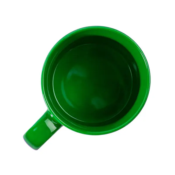 Tomma Keramiska Gröna Mugg Vit Isolerad Ovanifrån — Stockfoto