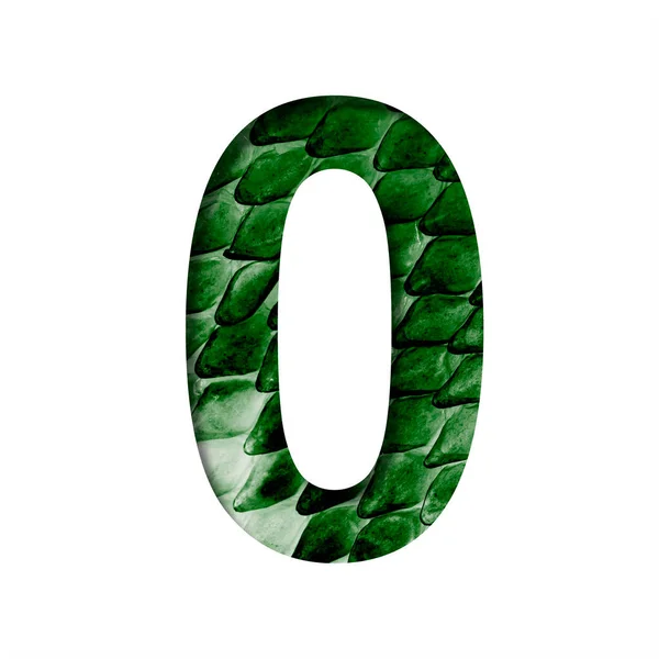 龙纹字体数字0 0从纸上切下来的背景深绿色皮肤的神秘龙与鳞片 一套装饰字体 — 图库照片