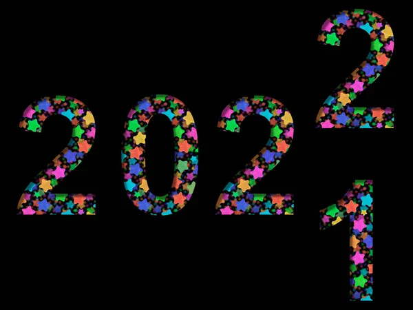 新年のコンセプト 2021年は2022年に変更され 色のついた星を背景に黒い紙から切り取られた手紙 — ストック写真
