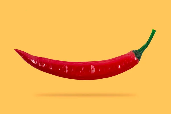 Chili Pepper Flying Yellow Background Isolated Shadow — Stock Photo, Image