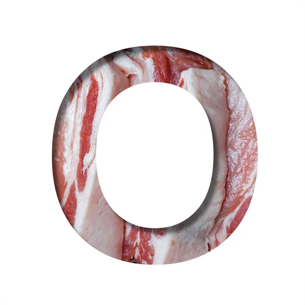 Шрифт Свежего Мяса Буква Вырезана Бумаги Фоне Сырого Свежего Бекона — стоковое фото