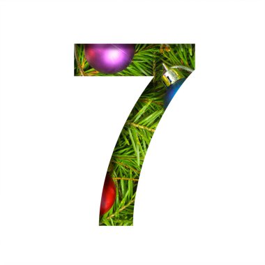 Noel ağacı alfabesi. Z harfi, arka plandaki renkli topları olan taze bir Noel ağacının kağıdından kesilmiş. Dekoratif tatil alfabesi yazı tipleri kümesi.