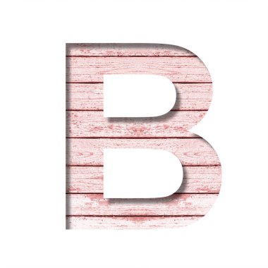 Eski boyanmış yazı tipi. B harfi, pembe boyalı eski tahtaların rustik arka planında kâğıttan kesilmiş. Dekoratif yazı tipleri kümesi.