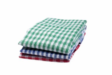 Dekoratif kumaş peçeteler beyaz izole edilmiş masalarda servis yapmak için.