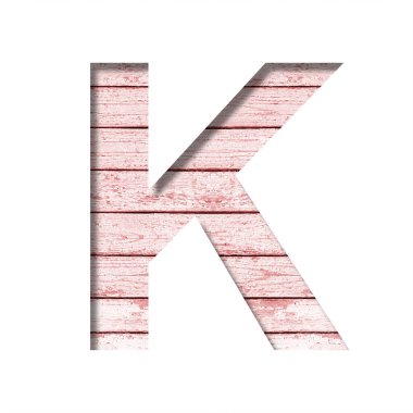 Eski boyanmış yazı tipi. K harfi, pembe boyalı eski tahtaların rustik arka planında kağıttan kesilmiş. Dekoratif yazı tipleri kümesi.