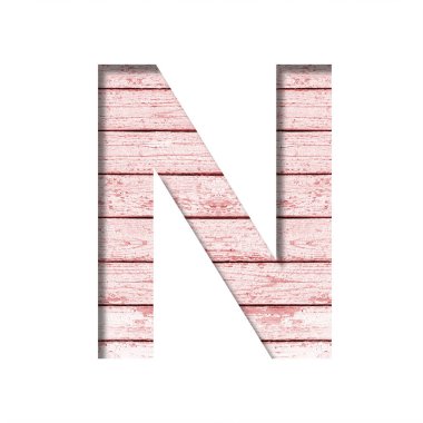 Eski boyanmış yazı tipi. N harfi, pembe boyalı eski tahtaların rustik arka planında kağıttan kesilmiş. Dekoratif yazı tipleri kümesi.