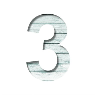 Eski tahtalardaki yazı tipi. Üç haneli rakamlar, mavi boyalı eski tahtalardan oluşan eski bir duvarda üç haneli kağıtlar halinde kesilmiş. Dekoratif yazı tipleri kümesi.