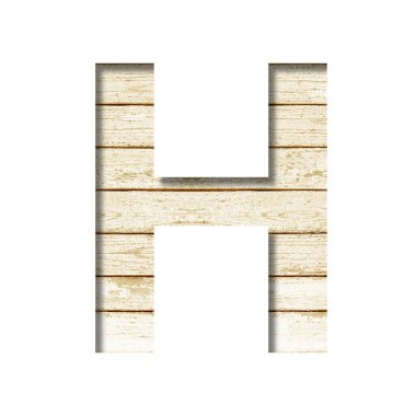 Kalas duvar yazı tipi. H harfi eski bir tahta duvarda solmuş boyayla kağıttan kesilmiş. Tahtadaki dekoratif yazı tipleri..