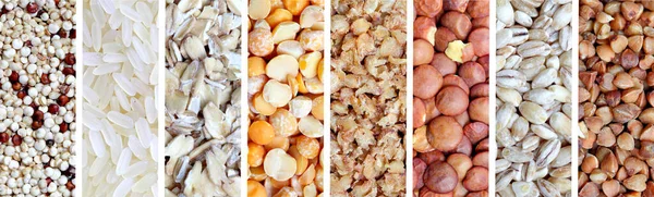 Popular Cereals Cereals Healthy Diet Form Panoramic Collage — Stock Photo, Image