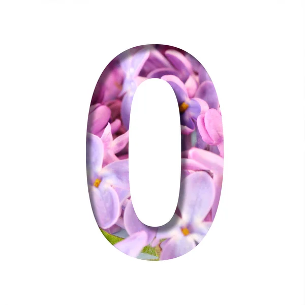 Lilac Voorjaar Bloemen Lettertype Cijfer Nul Uit Wit Gesneden Achtergrond — Stockfoto
