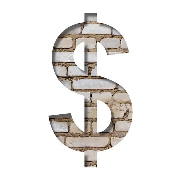 Lettertype White Brick Dollar Money Business Symbool Gesneden Uit Wit — Stockfoto