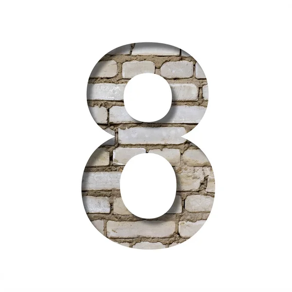 白砖上的字体 数字8 8是从白纸上剪下来的 背景是一堵松软的白色砖墙 流行的装饰字体集 — 图库照片