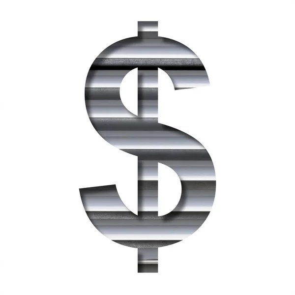 近代的な工業用フォント 産業用換気グレートやブラインドの背景に紙から切り取られたドルのお金のビジネスシンボル 鋼構造フォントのセット — ストック写真