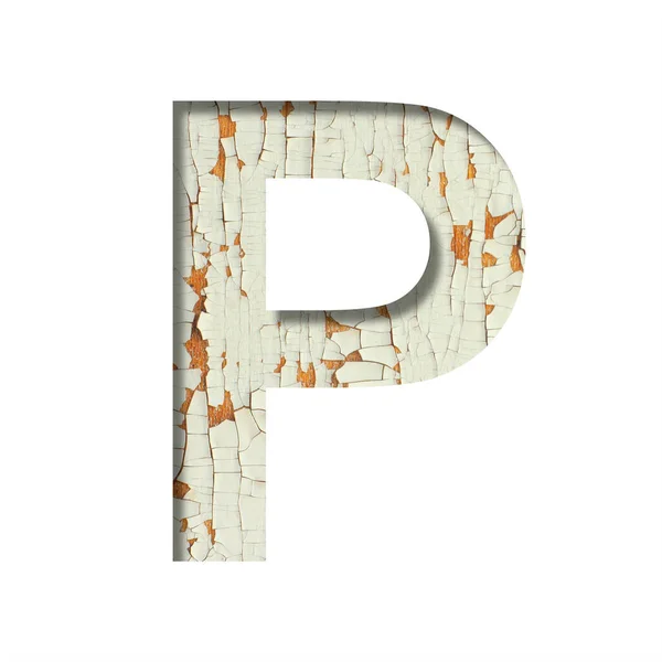 素朴なフォント Pの文字は 剥離塗料や亀裂と古い素朴な壁の背景に紙から切り取られました シンプルな装飾フォントのセット — ストック写真