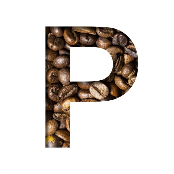 Coffee Beans Font Letter Cut Out Paper Background Roasted Beans — Zdjęcie stockowe