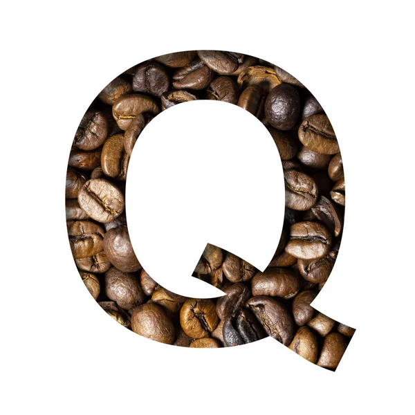 コーヒー豆のフォント コーヒーの焙煎豆を背景にQという文字が切り取られています 装飾フォントのセット — ストック写真