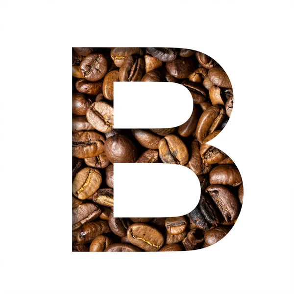 Coffee Beans Font Letter Cut Out Paper Background Roasted Beans — Stock Photo, Image