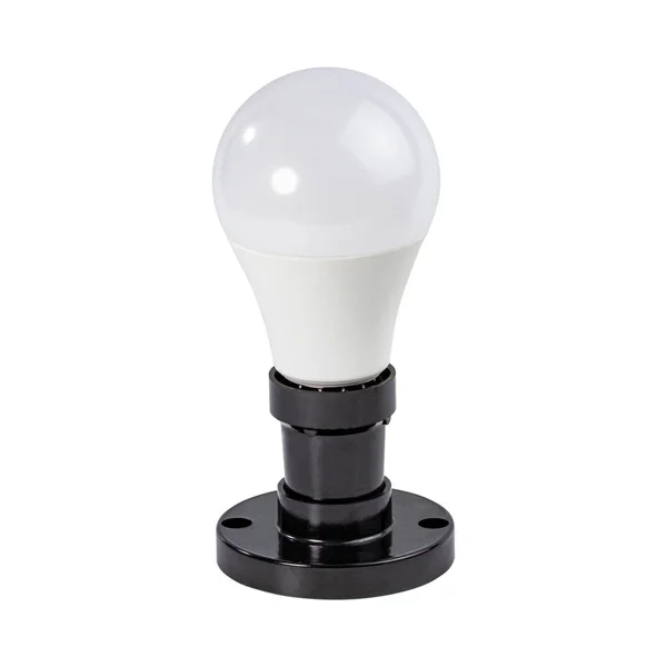 Енергозберігаюча Світлодіодна Лампа Вкручена Чорний Сокет Ізольована Білому — стокове фото