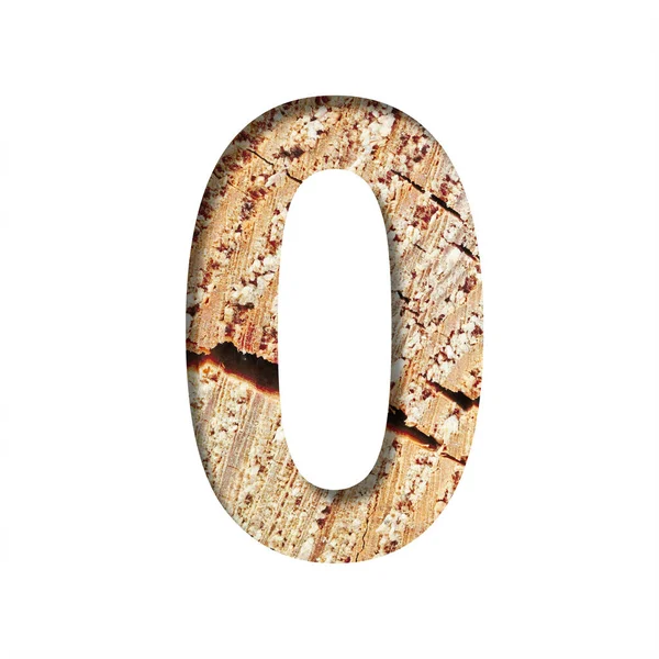 木刻字体 数字0 0从纸上剪下来的背景是一棵有裂缝和刨花的树 一套装饰自然字体 — 图库照片