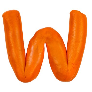 Plastik yazı tipi. W harfi beyaz arka plan izolasyonunda plastikten yapılmıştır. Yaratıcılık için dekoratif yazı tipi.