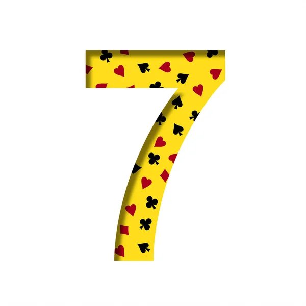 Casino Font Digit Seven Cut Out Paper Yellow Background Pattern — Stockfoto