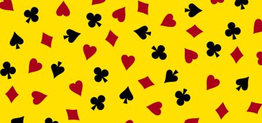 Sarı arka plan, kumarhane ya da poker konsepti üzerinde kart giysisi kalıbı oynanıyor.