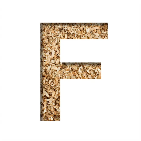 Sawdust Wood Font Letter Cut Out Paper Background Sawdust Small — Stock Photo, Image