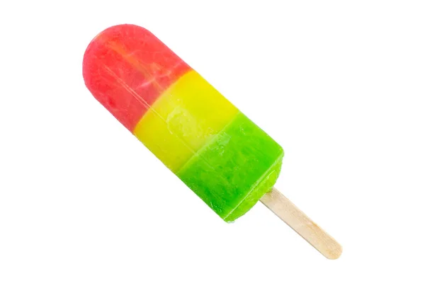 Helle Frucht Eis Aus Drei Lagen Auf Weißen Isolierten Nahaufnahmen — Stockfoto