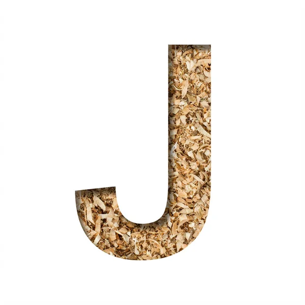 Sawdust Wood Font Letter Cut Out Paper Background Sawdust Small — Stock Photo, Image