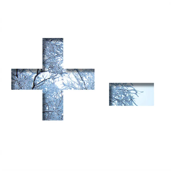 Téli Betűtípus Plusz Mínusz Papírokból Kivágott Jelek Téli Égbolt Hófás — Stock Fotó