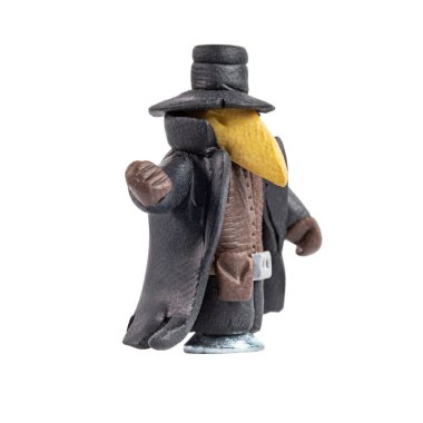 Esrarengiz bir karakter figürü. Şapkalı tuhaf bir burnu ve plastik bir pelerini var..