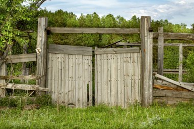 Terk edilmiş eski bir malikanenin ahşap kapısı. 