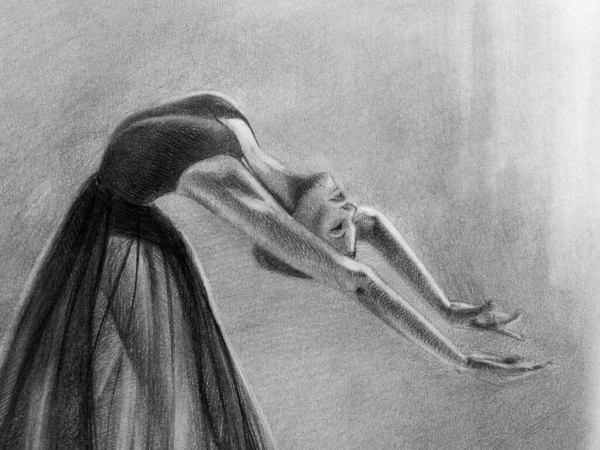 Balerina Táncol Vázlat Grafikus Művészet Ceruzarajzolás — Stock Fotó