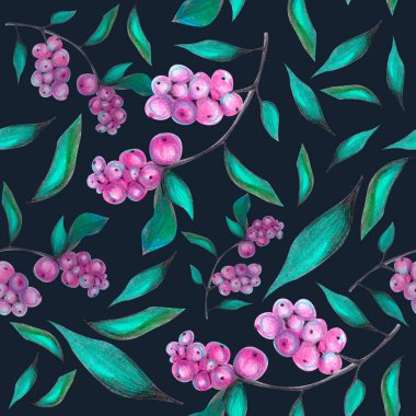 saplar, yapraklar, böğürtlenler, rowan, tomurcuk, yapraklar, dal, botanik kompozisyon, çiçek dekoru, klipsleme sanatı dikişsiz tasarım