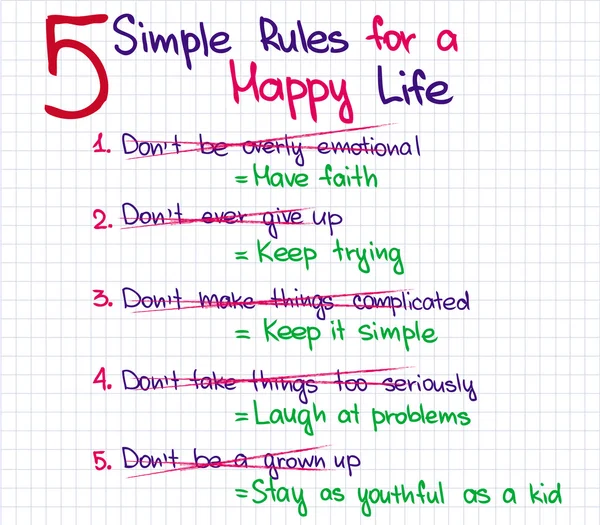 5 regler för lyckligt liv — Stock vektor