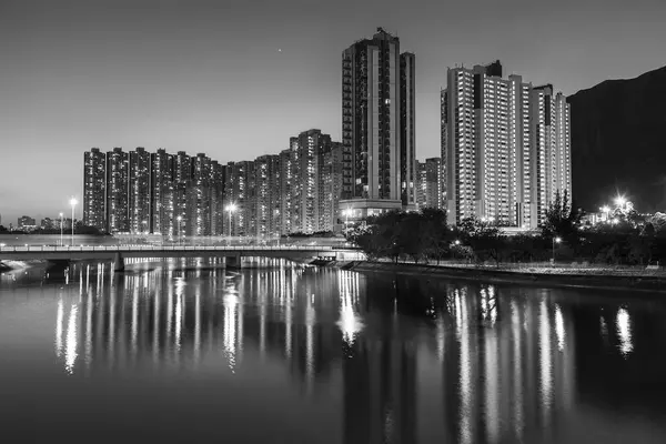 Toronyház Lakóépület Hegy Hong Kong Város Éjjel — Stock Fotó