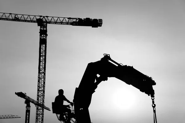 Silueta Grúa Trabajador Obra — Foto de Stock