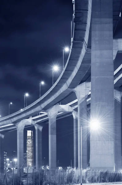 Autostrada Sopraelevata Ponte Nella Città Hong Kong Notte — Foto Stock