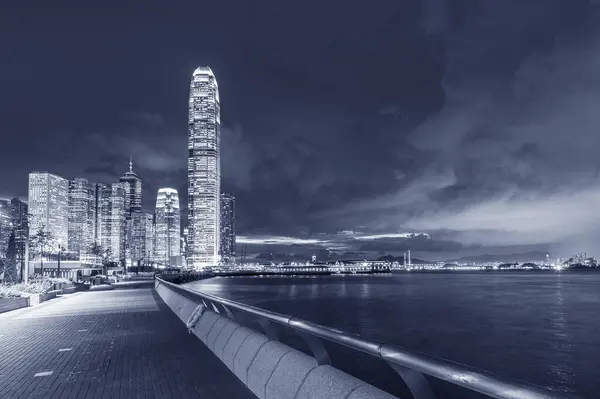 Panorama Horizonte Puerto Victoria Ciudad Hong Kong Por Noche —  Fotos de Stock