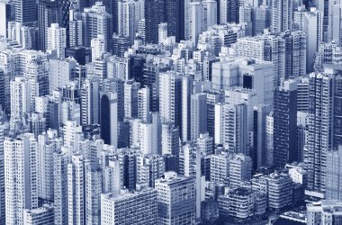 Hong Kong şehir merkezinin hava manzarası.