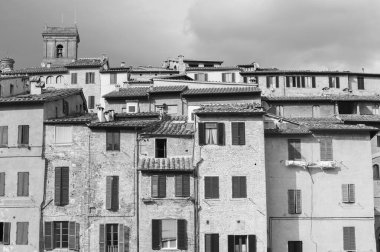 Siena, Tuscany, İtalya 'daki eski konut binasının dışı.